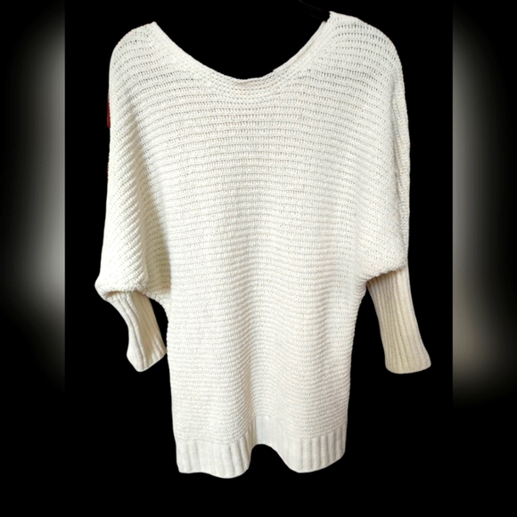 Cuddly Pink Rose Cream Crew Neck Sweater with Ribbed Texture - Picture 1 of 4